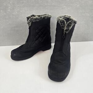 Black Mid-Calf Fur Lined Chunky Heel  Front Zipper Boots -  Women's Size 7